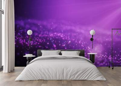 Abstract purple glowing energy waves from particles and magic dots with blur effect on dark background. Abstract background Wall mural