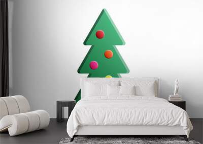 Decorated christmas tree with gift boxes, star, lights, decoration balls and lamps. Merry Christmas and a happy new year. Flat style illustration Wall mural