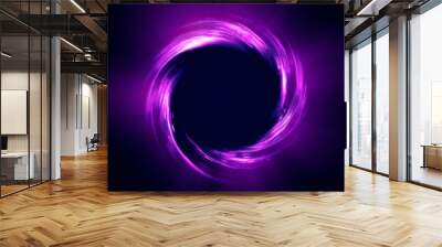 Looped twirl circle of stripes and lines of bright purple beautiful magical energy glowing neon, round frame. Abstract background Wall mural