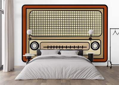 Old wooden brown retro vintage antique hipster obsolete music radio on white background. Vector illustration Wall mural