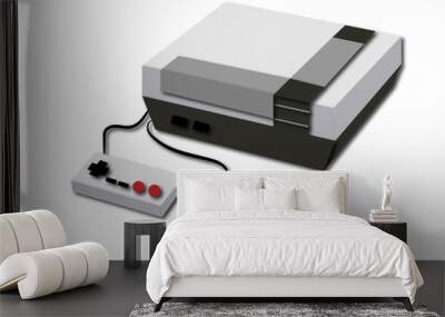 White retro, hipster, antique, old, antique, game console with two joysticks on a white background. illustration. Wall mural