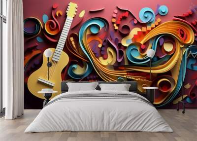 Abstract creative idea music or musical background. Colorful musical abstract illustration or paper art.  Wall mural