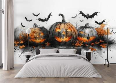 Halloween with pumpkin illustration on white background. Halloween concept background Wall mural