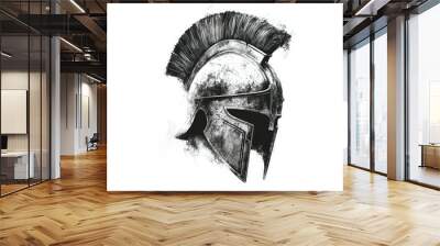 Pencil drawing spartan helmet on white background black and white. Spartan helmet tattoo design Wall mural