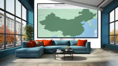 Computer monitor with map of China in browser, search for the country of China on the web mapping program. Wall mural