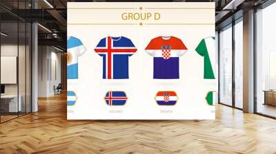 Football t-shirt with flags, teams of group D. Wall mural