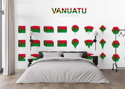 Large collection of Vanuatu flags of various shapes and effects. Wall mural