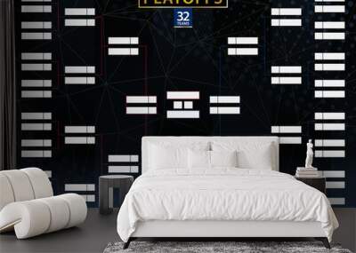 Two conference tournament bracket for 32 team or player on dark background. Wall mural