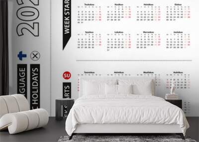 Two versions of 2022 calendar in Finnish, week starts from Monday and week starts from Sunday. Wall mural