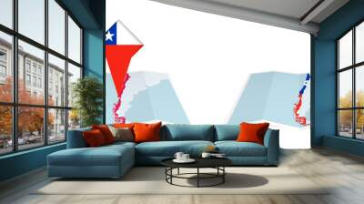 Two versions of an Chile folded map, one with a pinned country flag and one with a flag in the map contour. Template for both print and online design. Wall mural