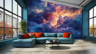 A cosmic landscape with a vibrant nebula and scattered stars Wall mural