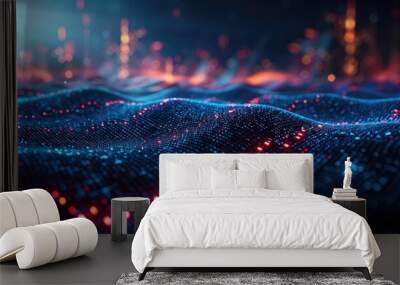 Abstract Digital Landscape with Red and Blue Lights Wall mural