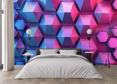 Abstract Geometric Pattern of Blue and Pink Hexagon and Octagon Shapes Wall mural