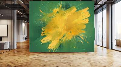 Blotches of yellow paint on green background, creative simple background for a title or advertisement Wall mural