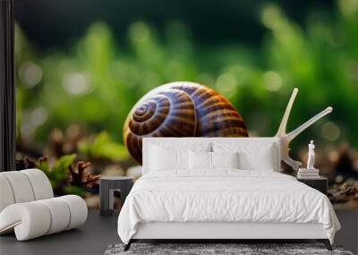 Photo of a snail on the ground, AI generated Wall mural