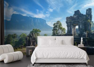 Ancient temples in the jungle of Southeast Asia, archaeological site temple ruins, Beautiful travel wallpaper Wall mural