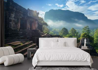 Ancient temples in the jungle of Southeast Asia, archaeological site temple ruins, Beautiful travel wallpaper Wall mural