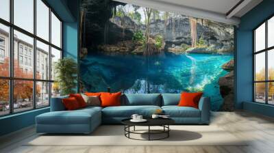 mysterious cenote, uncharted cave, adventure destination, perfect travel wallpaper Wall mural