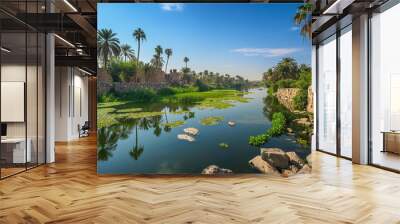 Oasis in the desert, mysterious ancient ruins, perfect travel wallpaper Wall mural