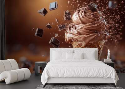 Chocolate Ice Cream Cone with Chocolate Chips Wall mural