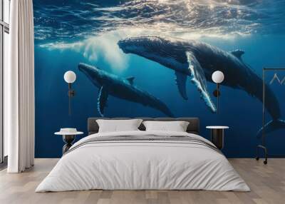 Humpback Whales Underwater Wall mural