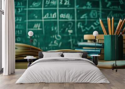 Open Book on a Desk with School Supplies Wall mural