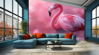 Pink Flamingo in a Soft Pink Setting Wall mural