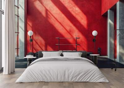 Red Gym Interior with Sunlight Wall mural