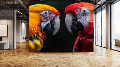 Two Colorful Macaws Facing Each Other Wall mural