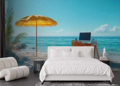 Working Remotely on a Tropical Beach Wall mural