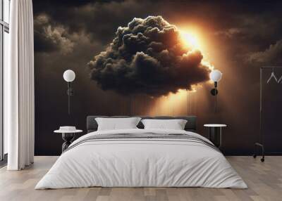 A dark background with a single storm cloud hovering in the center, releasing rain.  Wall mural