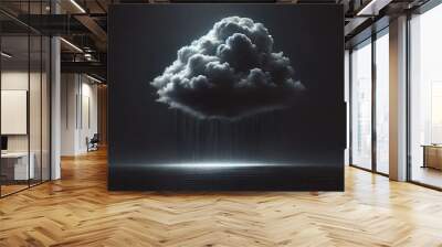 A dark background with a single storm cloud in the center. The cloud is thick and gray, with visible streaks of rain falling from it.  Wall mural