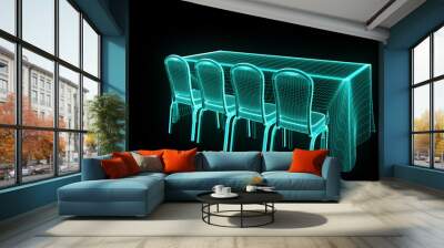 Conference Party Table with Chips in Hologram Wireframe Style. Nice 3D Rendering
 Wall mural