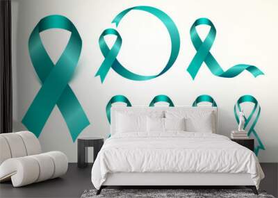 The teal ribbon is a symbol used to raise awareness for ovarian cancer, sexual assault, rape, PCOS, anxiety/PTSD, Tourette Syndrome, food allergies and many other causes. Wall mural