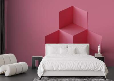 Cube boxes backdrop display on blank wall background. 3D rendering. Wall mural