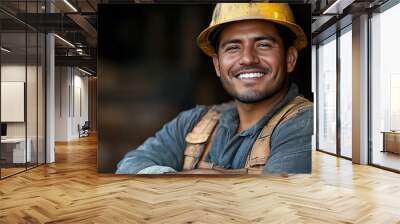 A man wearing a yellow hard hat and glasses Wall mural