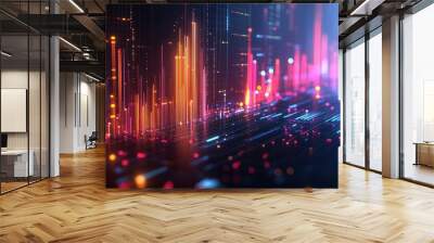 Abstract Digital Cityscape with Neon Lights Wall mural