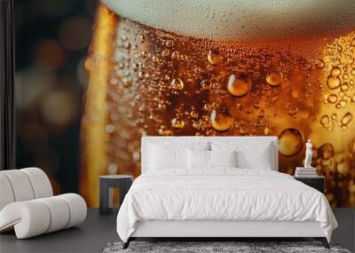 Close-up of Golden Beer with Condensation and Foam Wall mural