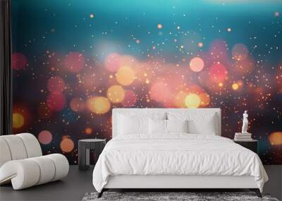 Festive Christmas City Lights Illuminated in Warm Gold, Pink, and Blue. Festive holiday sparkle Wall mural