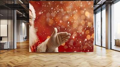 Festive Invitation. Jolly Santa Claus gesturing towards a blank area for advertising concept Wall mural