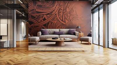 Modern Living Room with Abstract Tribal Pattern Wall Decor Wall mural