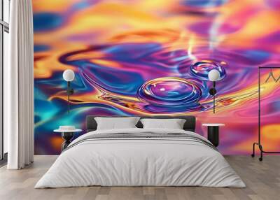 Two Bubbles Floating on Iridescent Liquid Wall mural