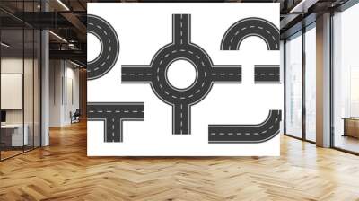 A set of parts of an asphalt road to create your roadmap. Vector illustration Wall mural