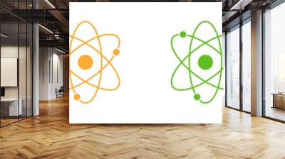 Atom icons set isolated on white background. Structure of the nucleus of the atom. Around the atom, gamma waves, protons, neutrons and electrons. Vector illustration Wall mural