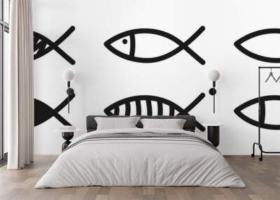 Christian fish set. Ichthys. Religious symbol. Faith in Jesus Christ. Vector illustration Wall mural