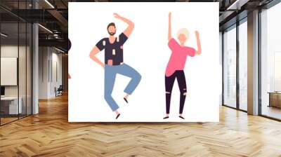 Dancing people. Group of young happy dancers or men and women isolated on a white background. Smiling young men and women enjoy a dance party. Flat style. Vector illustration Wall mural