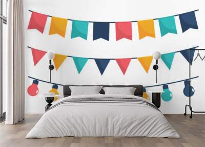 Flags and light bulbs for birthday. Festive decorations for holiday or festival. Vector
 Wall mural