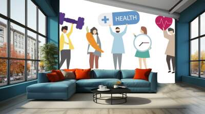 Healthy lifestyle. Diet, fitness, nutrition, sleep. Flat style. Wall mural