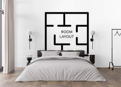 Room layout. Label of the layout of the room. The architectural scheme of the floor of the apartment. Simple black icon. The logo is drawn in outline style. Flat style. Vector illustration Wall mural