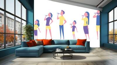 Set of people drinking water. Enjoying drinking water. Flat style. Vector illustration Wall mural